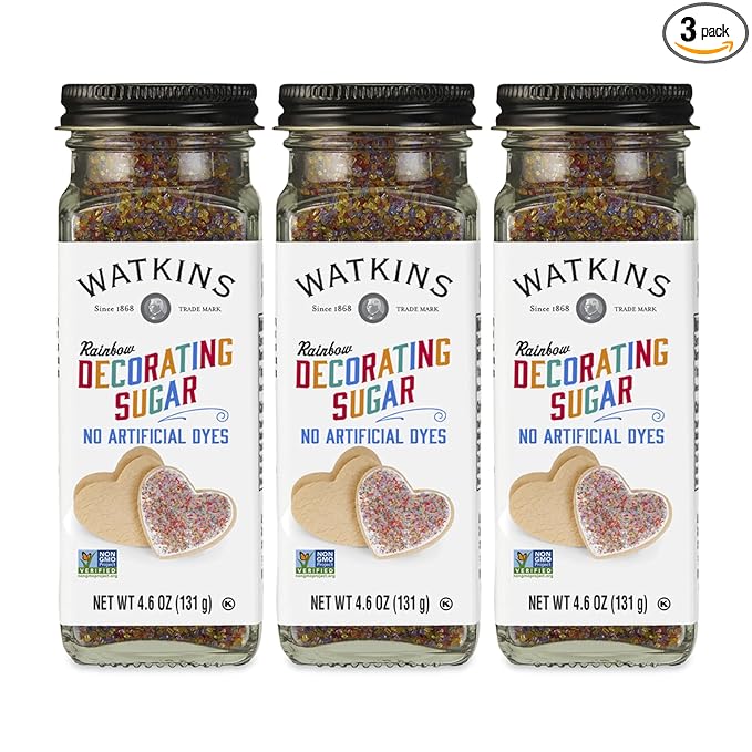 Watkins Rainbow Decorating Sugar, Non-GMO, 4.6 Ounce, Pack of 3