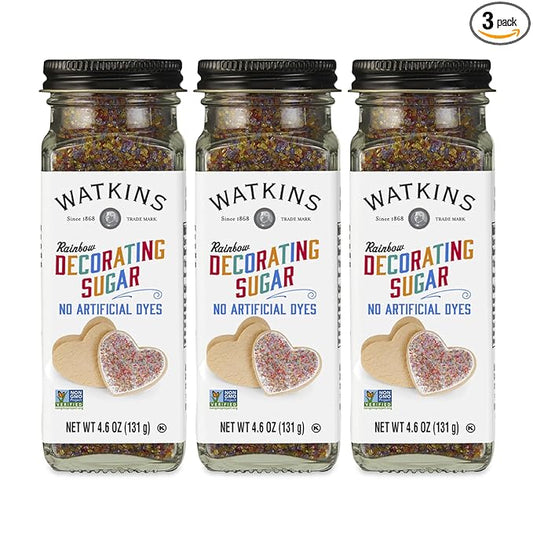 Watkins Rainbow Decorating Sugar, Non-GMO, 4.6 Ounce, Pack of 3