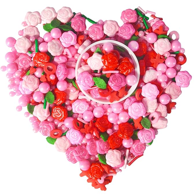 Valentines Sprinkles Pink Red Rose Flower Cake Pearls Edible Sprinkles for Cake Decorating Fancy Sprinkles Cupcake and Cake Topper Cookie Baking Decorations