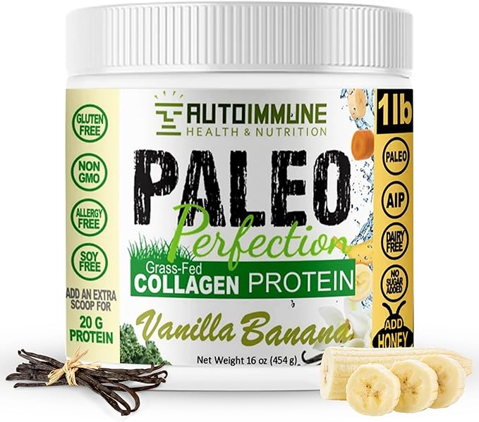 Paleo Perfection Vanilla Banana Grass Fed Beef Collagen Protein Powder Without Stevia - Paleo, Keto, SCD, AIP Protein Powder with Apple Fiber, Carrot & Broccoli - 1lb Protein Powder & Superfood Blend