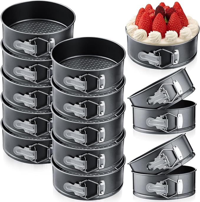 Sunnyray 16 Pcs Mini Springform Pans Set - Mini Cake Leakproof Cheesecake Pans, Carbon Steel Round Nonstick Cake Pan with Removable Bottom for Baking Cheesecakes, Pizzas, and Quiches (4.7 Inch)