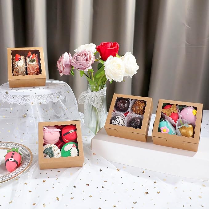 80 Pack 4x4x2 Bakery Treat boxes Cookies Boxes Mini Baking Boxes for Cake,Pie, Cinnamon Roll Treat,Chocolate Truffle Box Party Wedding Favor