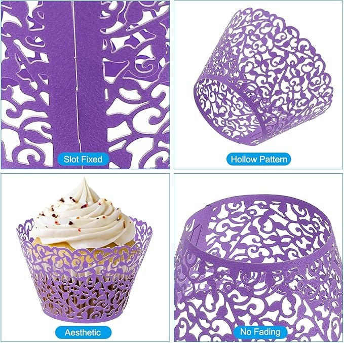 PATIKIL Cupcake Wrappers Paper, 50 Pack Baking Cups Standard Vine Decoration for Anniversary Birthday Weddings and Parties, Dark Purple