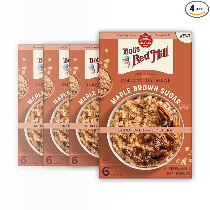 Bob's Red Mill Instant Oatmeal, Maple Brown Sugar, 24 Packets Total, Non-GMO, Gluten Free, Whole Grain