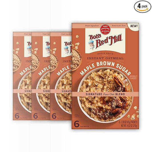 Bob's Red Mill Instant Oatmeal, Maple Brown Sugar, 24 Packets Total, Non-GMO, Gluten Free, Whole Grain