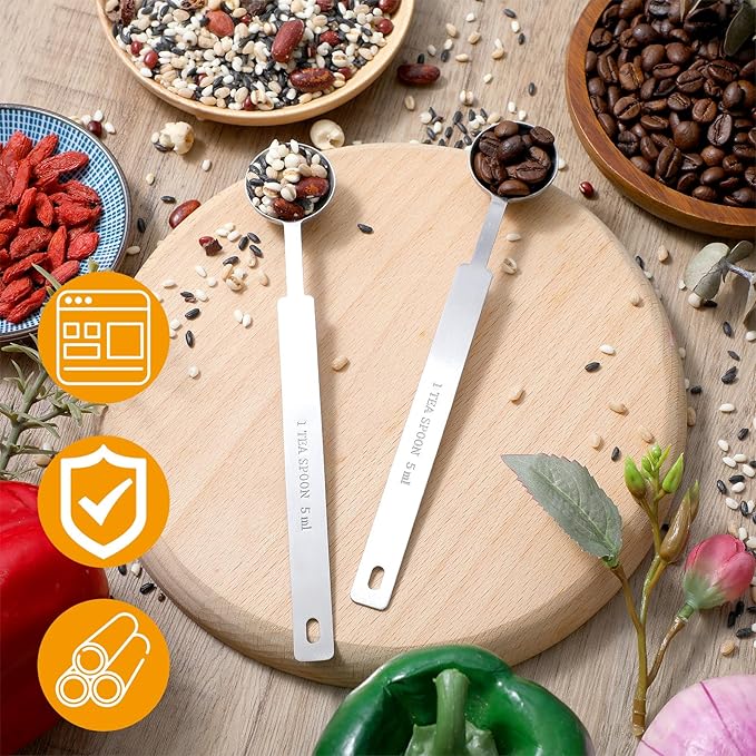Ouligay 2Pcs 1 Teaspoon (5 mL | 5 cc | 1/3 Tablespoon) Single Measuring Spoon, Stainless Steel Individual Measuring Scoop, Long Handle Metal Measuring Spoons Only