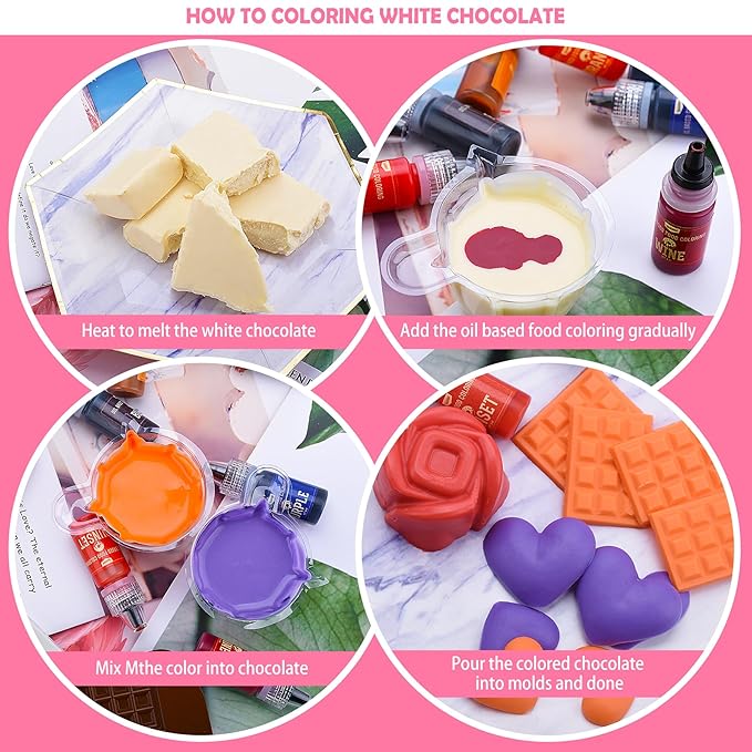 Oil Based Food Coloring for Chocolate - 88ml Vivid Fat Soluble Food Coloring for Candy Melts, Baking, Cake, Cookie - Liquid Tasteless Food Colour Dye for Butter, DIY Fondant and Macaron (White)