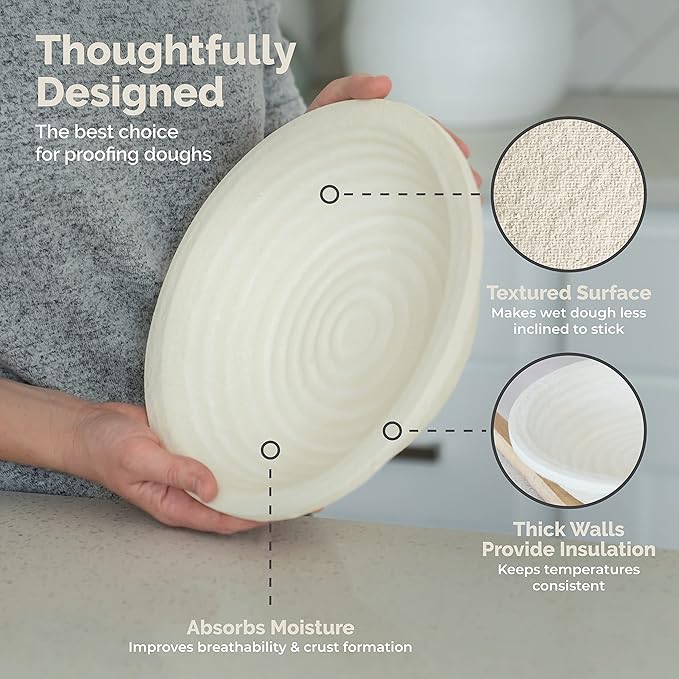 Bulka Large Round 9" 1kg Groove Banneton Bread Proofing Basket Pressed Wood Pulp, Sourdough Proofing Basket - Non-Stick Bread Proofing Bowl Sourdough Bread Baking Supplies, Made in Germany.