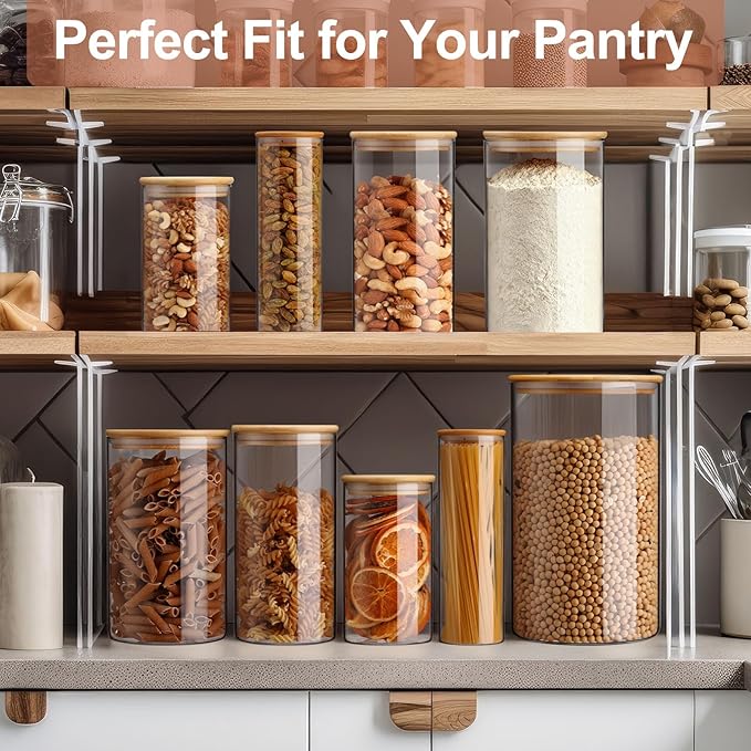 LemonRoad 5 Pack Airtight Glass Storage Jars with Bamboo Lids 152oz/61oz/46oz/25oz/19oz Glass Canisters Sets Food Storage Containers for Flour, Sugar, Rice, Microwave and Freezer Safe