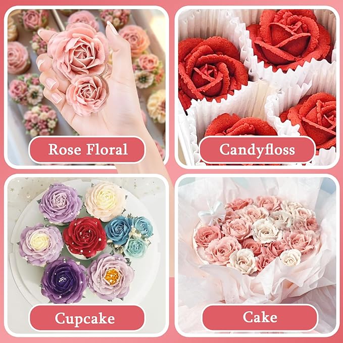 Extra Large Russian Piping Tip Stainless Steel Rose Floral Piping Nozzle Icing Piping Kit for Cake Decorating Flower Frosting Piping Pastry Cupcakes Cakes Cookies Desserts Baking Tool