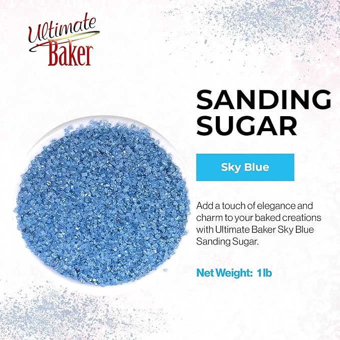 Ultimate Baker - Sanding Sugar, Sky Blue - Vibrant, Naturally Colored Baking & Decorating Sugar, Perfect for Sprinkling on Cakes, Desserts & Ice Cream, Medium Crystal - 16oz