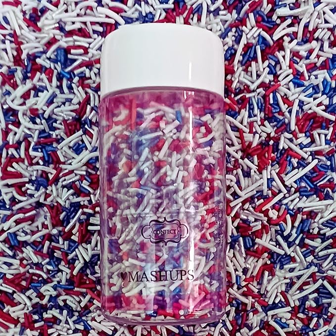 Confect Cake Mate Dessert Sprinkles – Red, Navy Blue & White Vermicelli Sprinkles – Edible Toppings for Cake Decorating, Cupcakes, Cookies & Ice Cream | Vegan, Gluten-Free, Soy-Free, Dairy-Free, Palm Oil-Free- 4.2 Oz
