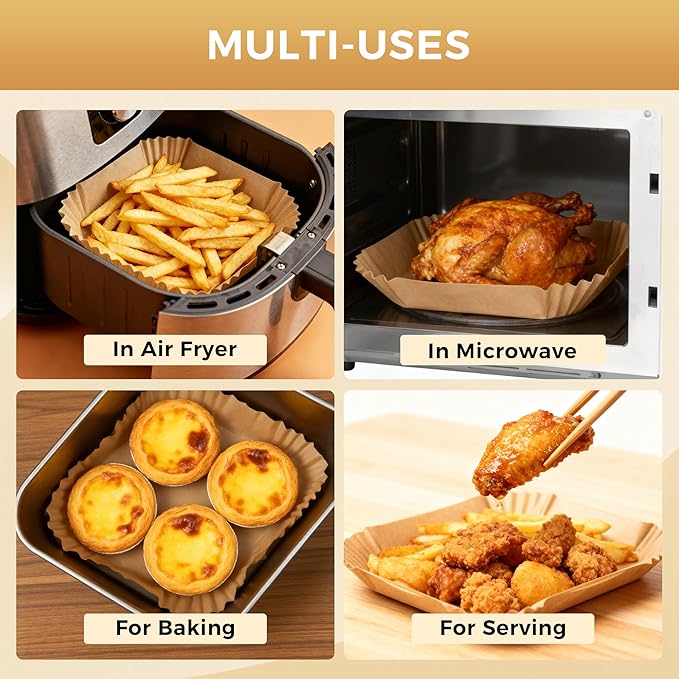 9 Inch Large Air Fryer Paper Liners, 360 PCS Square Heavy Duty Air Fryer Liners Disposable for 6-10QT Air fryer, Non-stick Parchment Baking Paper for Airfryer Basket, Roasting and Microwave