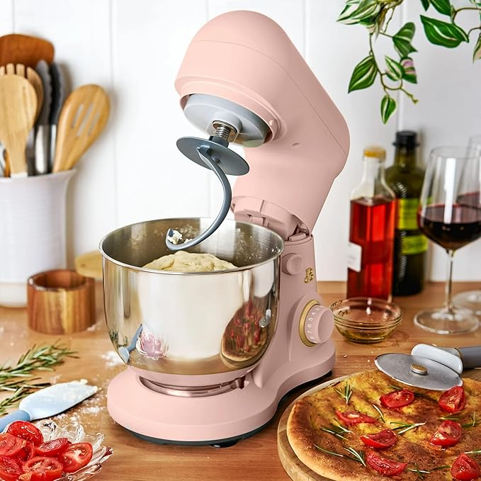 Beautiful 3.5 Qt Tilt-Head Stand Mixer | 12-Speed 300 W Motor | Stainless Bowl Beater, Dough Hook & Whisk by Drew Barrymore (Rose)