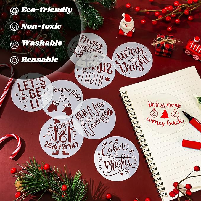 66 Pcs Small Stencils for Crafts Reusable 3 Inch Stencils for Painting on Wood DIY Craft Paint Template for Wall Home Decor Card Rock Canvas Drawing Holiday Ornament(Word)