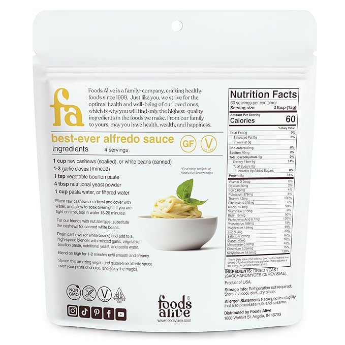 Foods Alive | Non-Fortified Premium Nutritional Yeast Flakes | 2 lbs | Unfortified Vegan Cheese Powder Seasoning