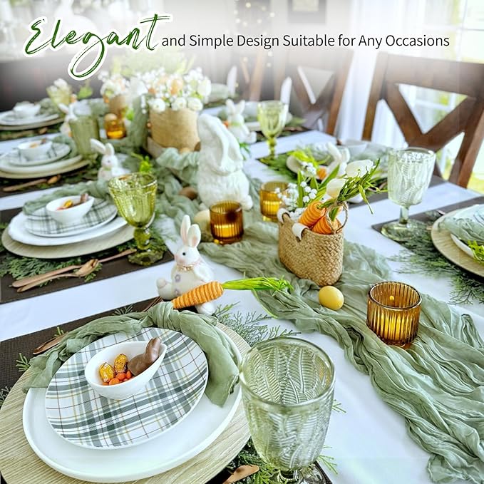 6 Pack Sage Green Cheesecloth Table Runner 17x108 Inch Semi Sheer Boho Gauze Cheese Cloth Fabric Table Runners, for Wedding Party Baby Shower Birthday Home Decor Garden Farmhouse