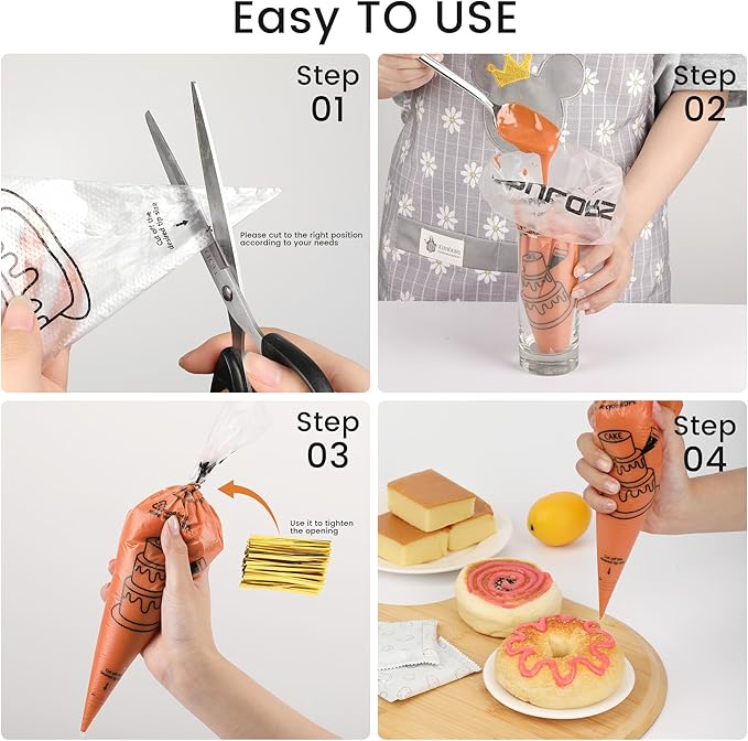 TOPULORS Disposable Piping Bags 12" Height - 100 PCS Pastry Bags - Tipless Icing Piping Bags for Frosting - Ideal for Cakes and Cookies Decorating Supplies - Extra Thick, Anti Burst, and Non-Slip