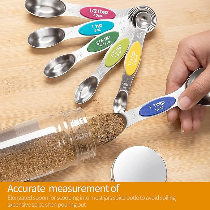 NIUTA Magnetic measuring spoons set, stackable on both sides, Germany stainless steel, for use in spice jars and liquids, set of 9-Multicolour