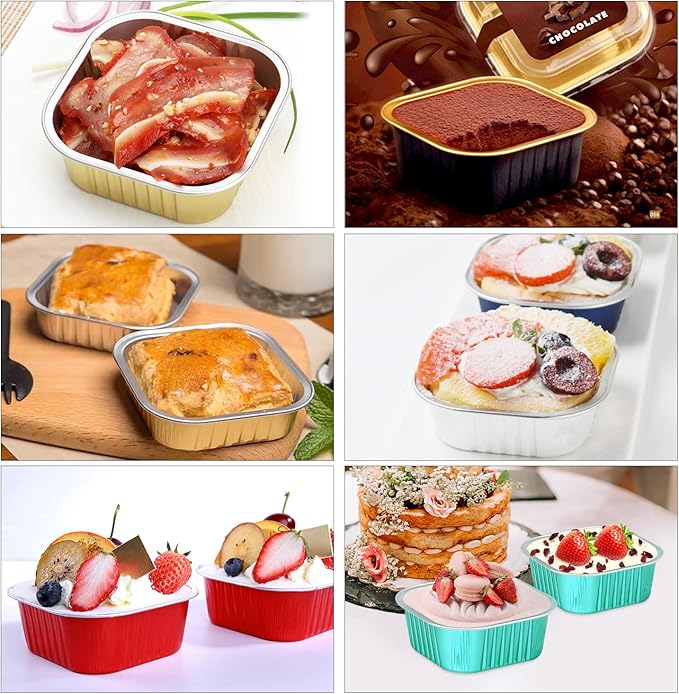 LNYZQUS 10oz/80pack Mini Cake Pans with Lids, Small Foil Baking Tins Brownie Baking Cups,4”x4” Disposable Ramekins Jumbo Cupcake Muffin Pan Mini Aluminum Containers Holders-Black