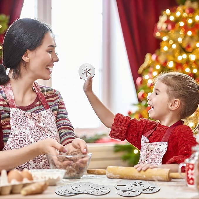 Nuenen 12 Pcs Christmas Cookie Press Set Cookie Press Discs Stainless Steel Stencils Metal Mold Disc for Baking Holiday Cakes Christmas Birthday Cake Decoration, 12 Style(Stylish)