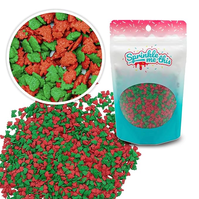 Red and Green Tree Sprinkles - 4 oz Resealable Stand Up Candy Bag - Christmastime Themed Sprinkles Featuring Christmas Trees - Bulk Sprinkles for Baking or Dessert Topping