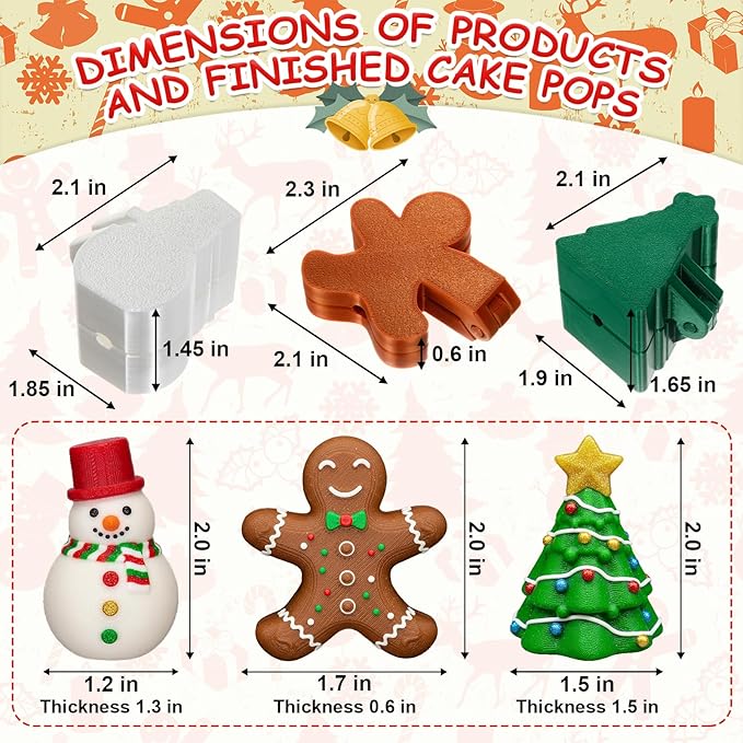 3 Pcs Christmas Cake Pop Mold Shapes Press Set, Christmas Tree & Snowman & Gingerbread Man Mold, Cake Pop Cutter and Pusher, Baking Tools Accessories for Christmastide Xmas
