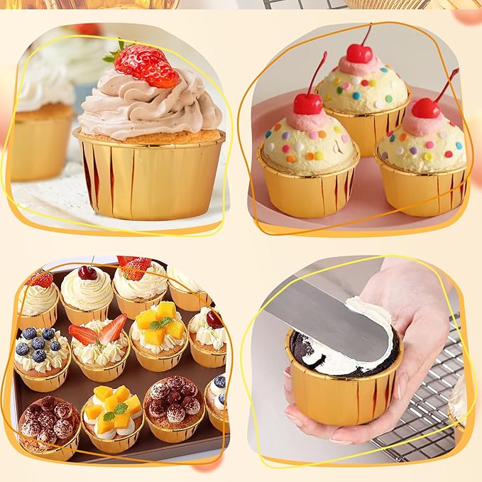 300 Pack Gold Cupcake Baking Cups,3.5 Oz Disposable Foil Muffin Liners,Mini Metallic Foil Cupcake Liners for Baking,Aluminum Ramekin Holders Cups for Birthday Party,Wedding,Festival Supply
