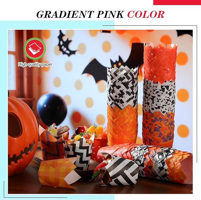 500 Counts Halloween Tulip Cupcake Liners Birthday Party Muffin Cupcake Baking Liners Grease Proof Cake Liner Holders for Fall Christmas Halloween Birthday Party
