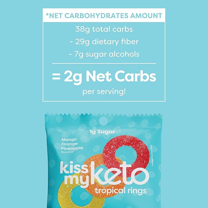 Kiss My Keto Sugar Free Gummies, Gummy Ring 6-Pack – Satisfy Cravings while Staying in Ketosis – High Fiber, 2g Net Carbs, Non-GMO, Vegan, & No Gluten – Calorie-Friendly Vegan Candy