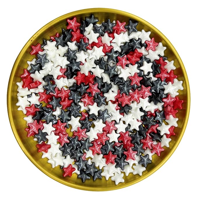 Halloween 10mm Red & Black &White Sprinkles Edible Stars Cake Decorating Stars Cake Decorations Cupcake Toppers Cookie Decorating Perfect for Cakes,Cupcakes,Desserts Toppings 3OZ