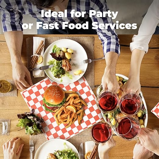 Fit Meal Prep [250 Sheets] 12x12" Deli Paper Sheets, Red and White Checkered Dry Waxed Paper, Sandwich Wrapping Paper, Grease-Proof Wax Paper for Food Basket, Chritmas Parties, Picnic, Burgers