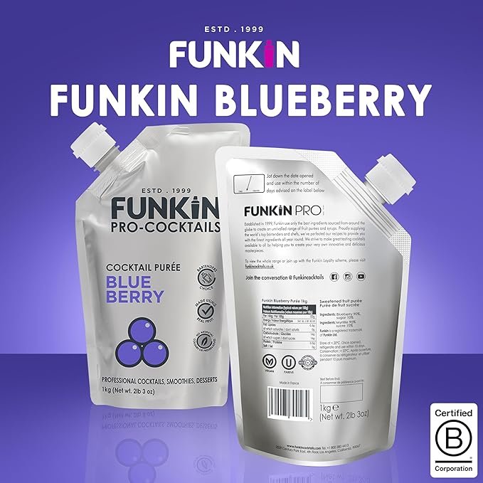 Funkin Fruit Puree | Real Fruit, Simple Ingredient, Natural Mixer for Cocktails, Drinks, Smoothies | Vegan, Non-GMO, Gluten-Free (2.2 lbs) (Blueberry)