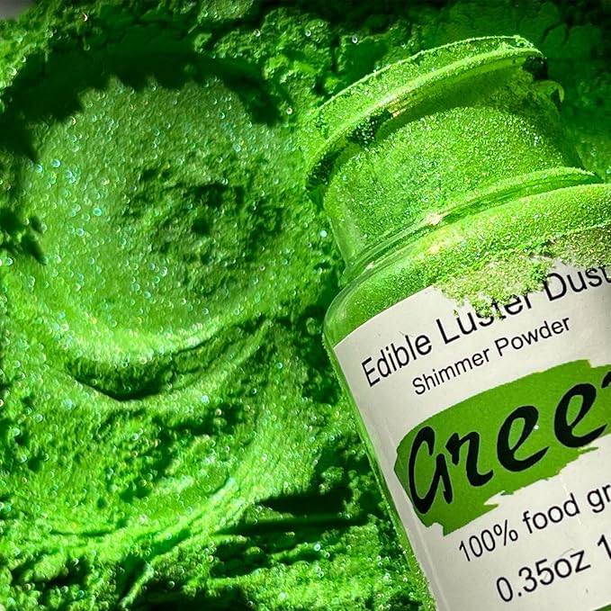 Green Luster Dust Edible Glitter for Cakes Cocktails – 10g Colaele Edible Shimmering Dust for Chocolates, Metallic Food Coloring Powder for Cake Decorating Edible Glitter for Drinks, No Gluten,Vegan