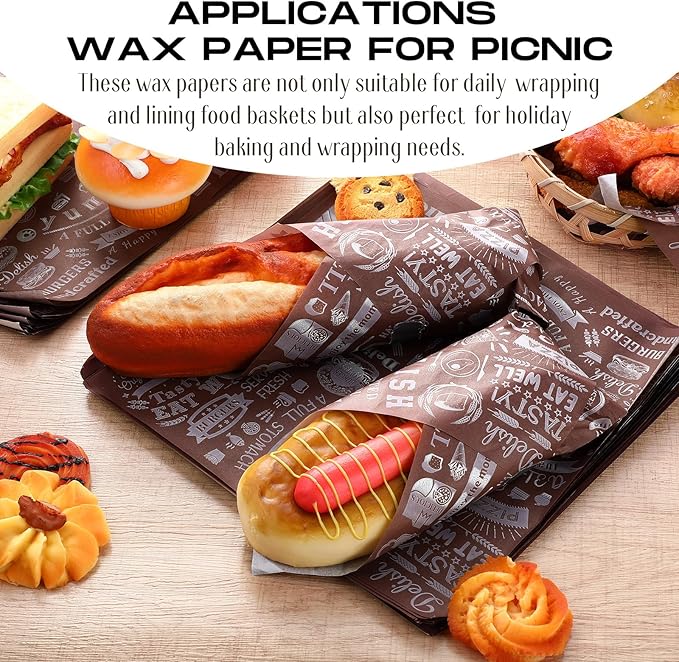 Outus 600 Pcs 10 x 10 Inch Deli Wax Paper Sheets Grease Resistant Tray Basket Liners Newsprint Paper Water and Grease Proof Sandwich Wrapping Square Hot Dog Wrappers for Food Baking (Coffee Color)
