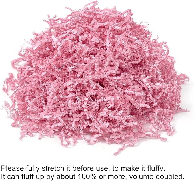 Mefleet 1 LB Crinkle Cut Paper Shred Filler Light Pink Crinkle Shredded Paper for Gift Box - Gift Basket Bag Filler - Grass Cushion Stuffing for Valentine's Day, Birthday Packaging Wrapping