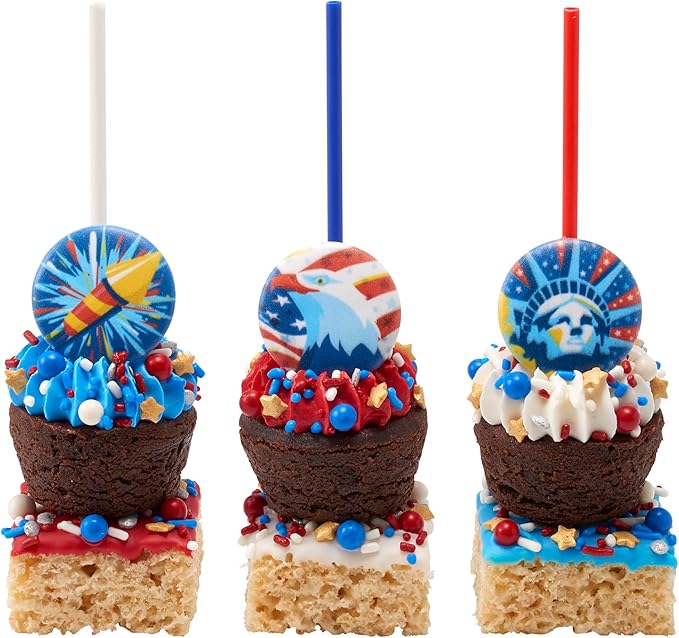 DECOPAC Firecracker Deluxe Fusion Mix, 26oz, Fancy Patriotic Candy Sprinkles in Handheld Container, Edible Sprinkles For Celebration Cakes, Cupcakes, Cookies and Donuts, Red, White, and Blue