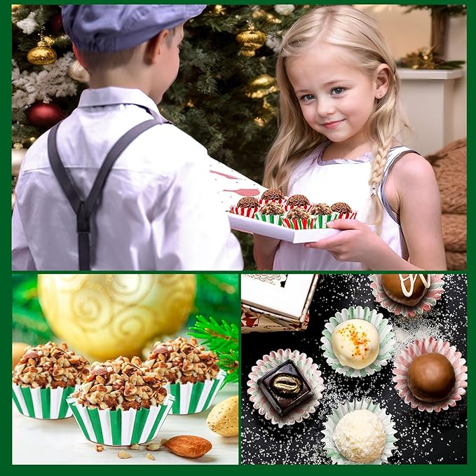 AUGSUN 800pcs Christmas Mini Cupcake Liners Cupcake Candy Pattern Baking Cups Mini Muffin Cupcake Wrappers for Xmas Holiday Birthday Party Cake Candy Chocolate Decorations Supplies