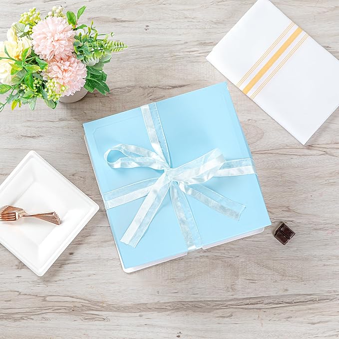 Restaurantware Sweet Vision 8.5 Inch x 6.75 Inch Transparent Cake Boxes, 10 Grease Resistant Base Clear Cake Boxes - Blue Lid, Blue Ribbon, Plastic Birthday Cake Boxes, For Weddings Or Birthdays