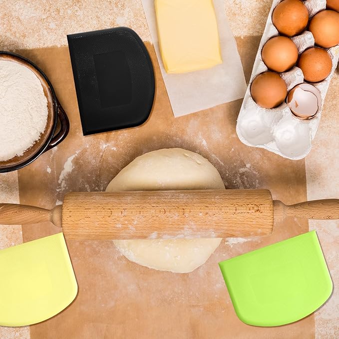 6 Pcs Food Scraper, Dough Bench Scraper for Baking, Multifunctional Kitchen Scrapers Tool, Cake and Pastry Scrapers for Bread Dough Fondant Icing