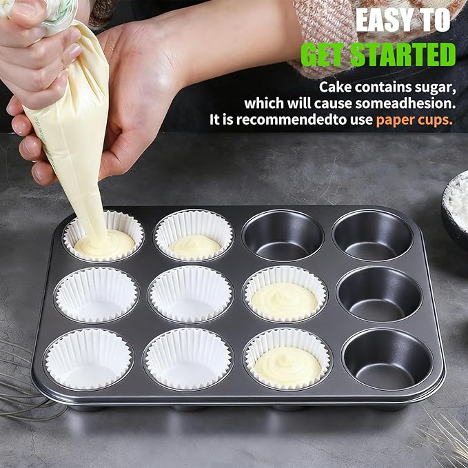 2-Pack Muffin Pan Set for Baking, Nonstick Cupcake Pan Set, Standard 12-Cup Muffin Tin for Baking Cupcakes - Carbon Steel