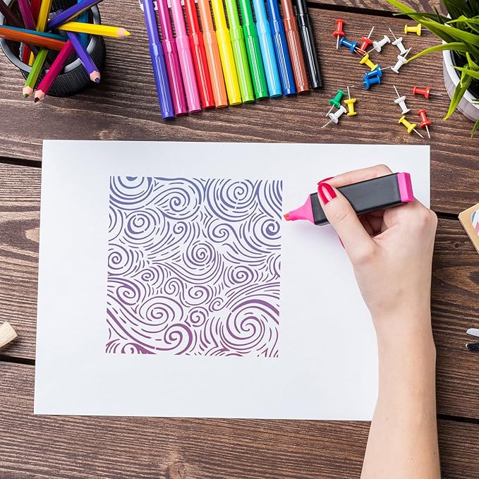 Stencils for Crafts Reusable Texture Stencils for Painting Floral/Leopard/Brick Stencil Mixed Medium Drawing Templates for Wood Furniture Wall Fabric Canvas Paper DIY Decor（16p/6+12in）