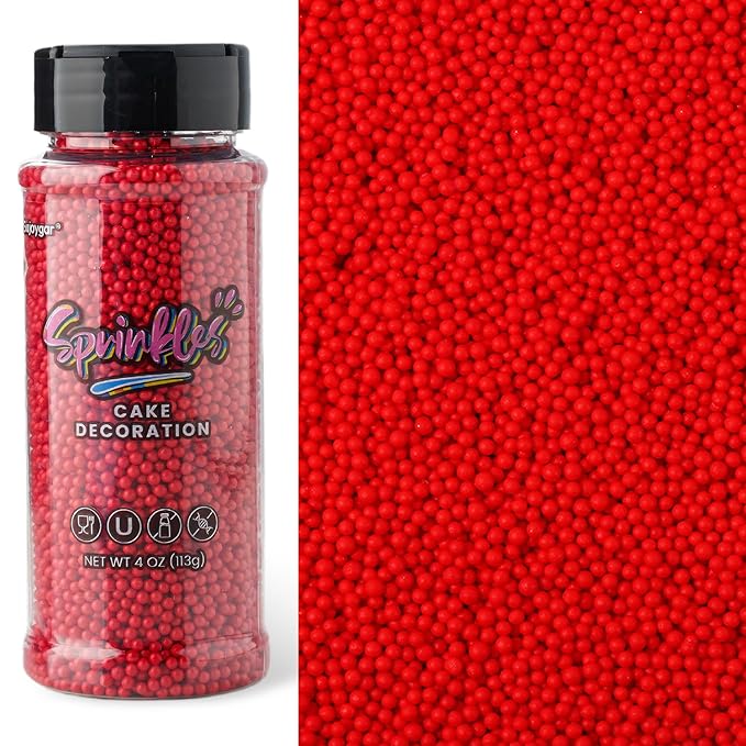 Red Nonpareils Sprinkles, Sujoygar 4oz Edible Cake Sprinkles for Ice Cream Toppings Cupcake Chocolate Decoration, Wedding Party Cookies Baking Dessert Food Supplies