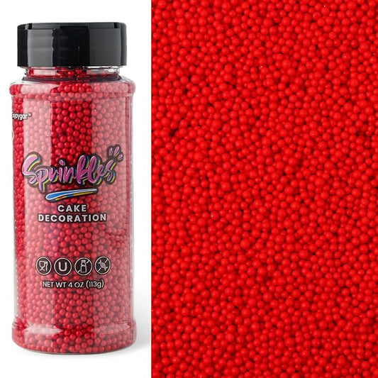 Red Nonpareils Sprinkles, Sujoygar 4oz Edible Cake Sprinkles for Ice Cream Toppings Cupcake Chocolate Decoration, Wedding Party Cookies Baking Dessert Food Supplies