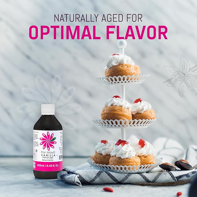 Flor Maya Premium Aged Natural Vanilla Extract - Extract from Prime Vanilla Beans - Handcrafted - Gourmet Baking & Cooking - Gluten-Free, No Coumarin, 8.45 Fl Oz (250 ml)