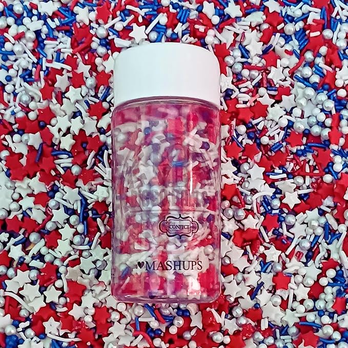 Confect Cake Mate Edible Sprinkles – Red, White, Navy blue & Silver Star, Pearl Dragees – Vegan Cake and Cupcake Decorating Toppings for Cookies & Ice Cream | Vegan, Gluten-Free, Soy-Free, Dairy-Free, Palm Oil-Free- 4.2 Oz