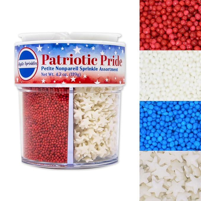 Mystic Sprinkles 4 Cell Sprinkle Assortments (Patriotic Pride Nonpareil, Petite)