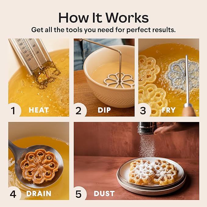 Swedish Rosettes Cooking Gift Set | Bunuelos Mold Baking Gifts for Mom Rosettes Iron Set with Handle for Chefs Funnel Cake Kit for Scandinavian Cookies and Traditional Waffle Present for Mom