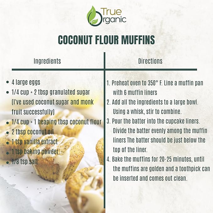 True Organic Ceylon Coconut Flour, 4 Pound / 64 Oz Bulk Bag, Certified Organic, USDA & Kosher Certified, Non-GMO, Organic Ceylon Coconut Flour for Baking Keto, Pure Ceylon Premium Quality