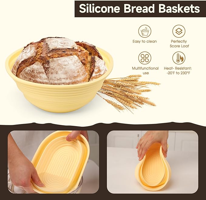 Sourdough Starter Kit Sourdough Bread Baking Supplies with Silicone Banneton Bread Proofing Basket, 50 Oz Sourdough Starter Jar, Gifts for Bakers